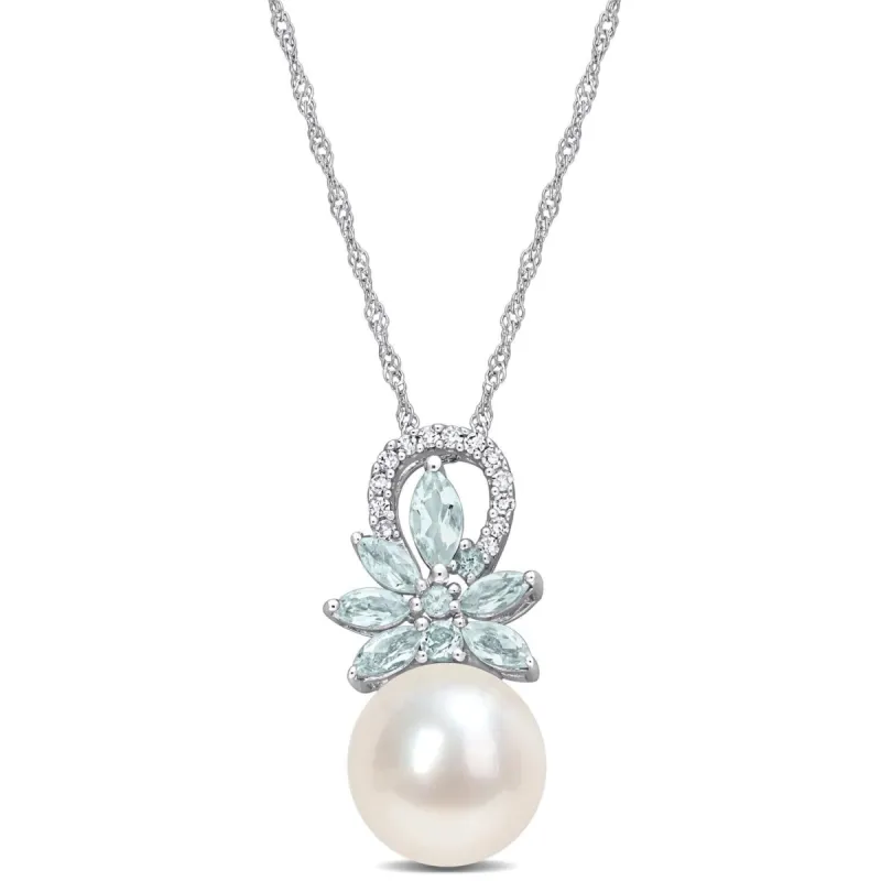 Cultured Freshwater Pearl Aquamarine Diamond Necklace sold by Lord & Taylor
