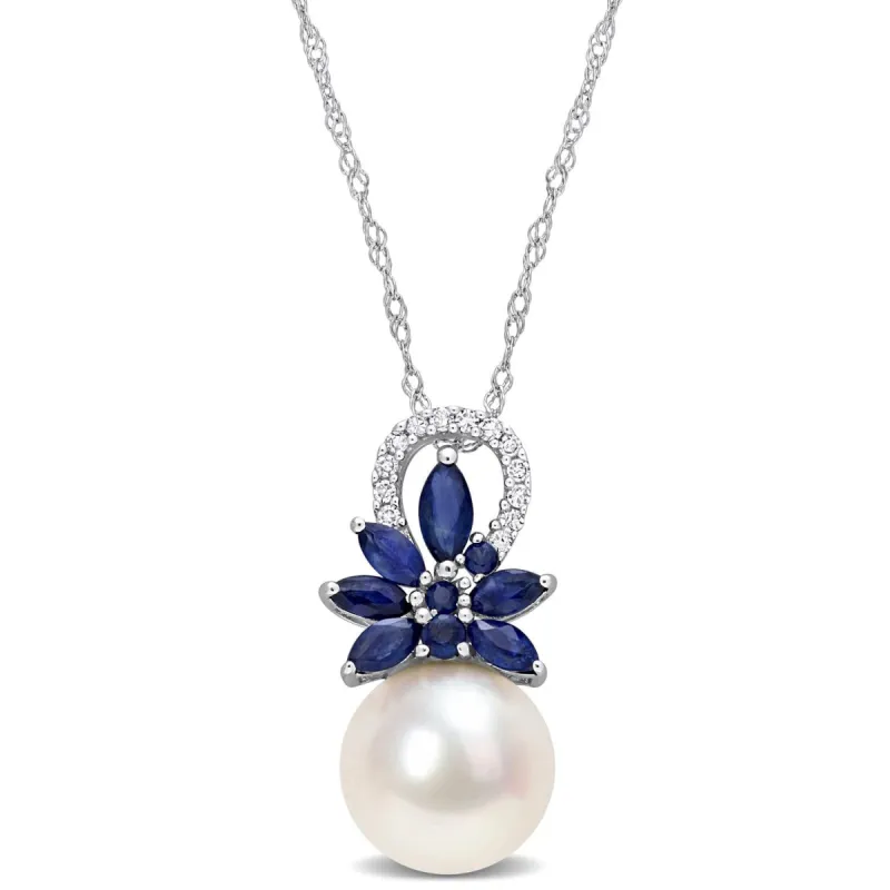 Cultured Freshwater Pearl Sapphire Diamond Necklace sold by Lord & Taylor