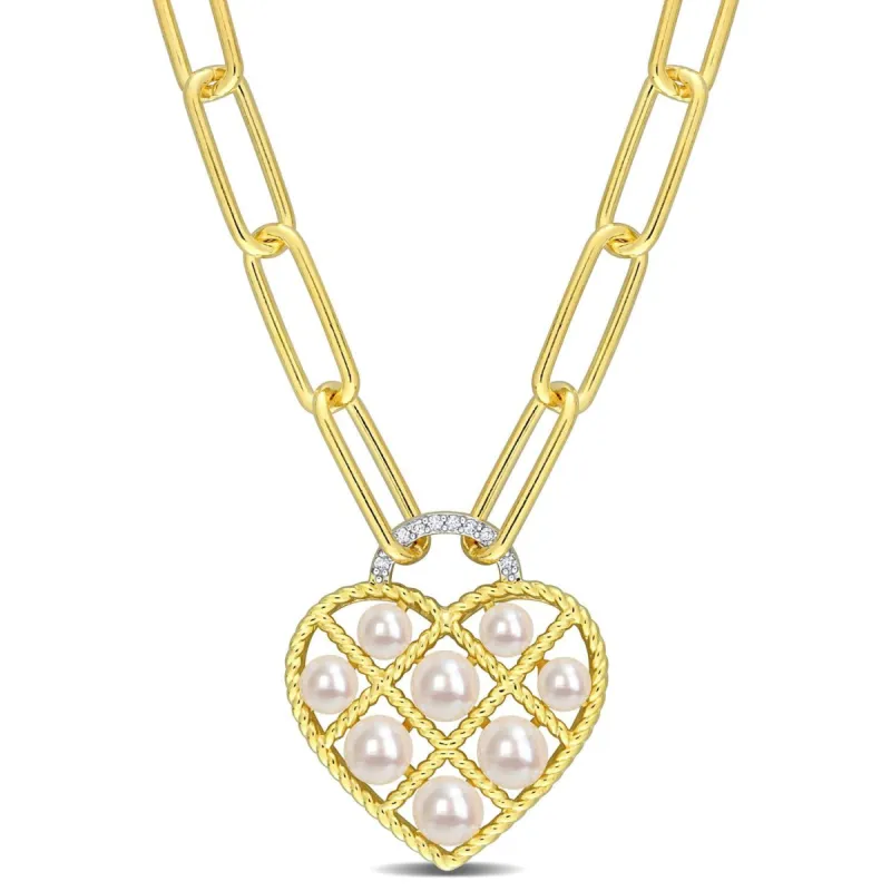 Freshwater Cultured Pearl Diamond Braided Heart Necklace sold by Lord & Taylor