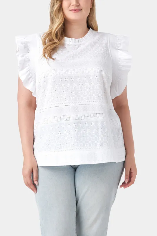 Ruffle Sleeve Embroidered Cotton Top sold by Lord & Taylor