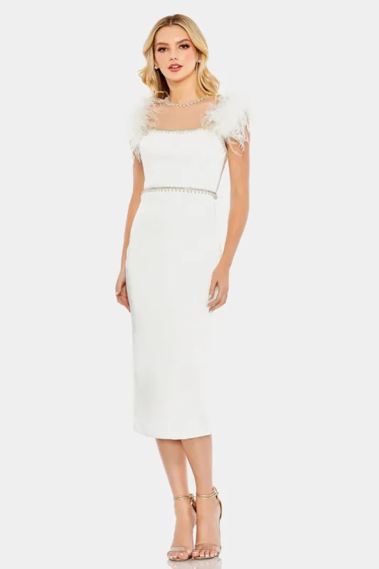 Feather Cap Sleeve Pearl Embellished T-Length Dress sold by Lord & Taylor