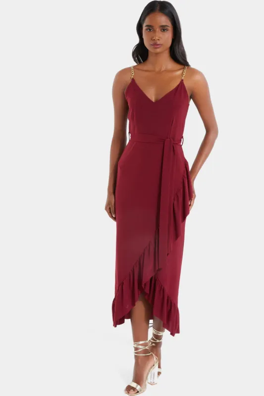 Tank Chain Strap Ruffle Wrap Dress sold by Lord & Taylor