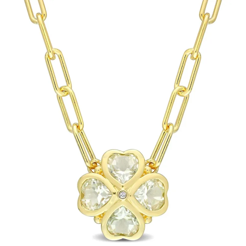 Green Quartz and Diamond Accent Paperclip Necklace sold by Lord & Taylor