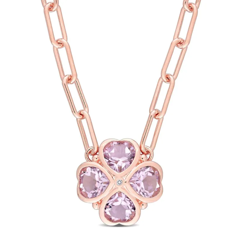 Rose Quartz and Diamond Accent Paperclip Necklace sold by Lord & Taylor