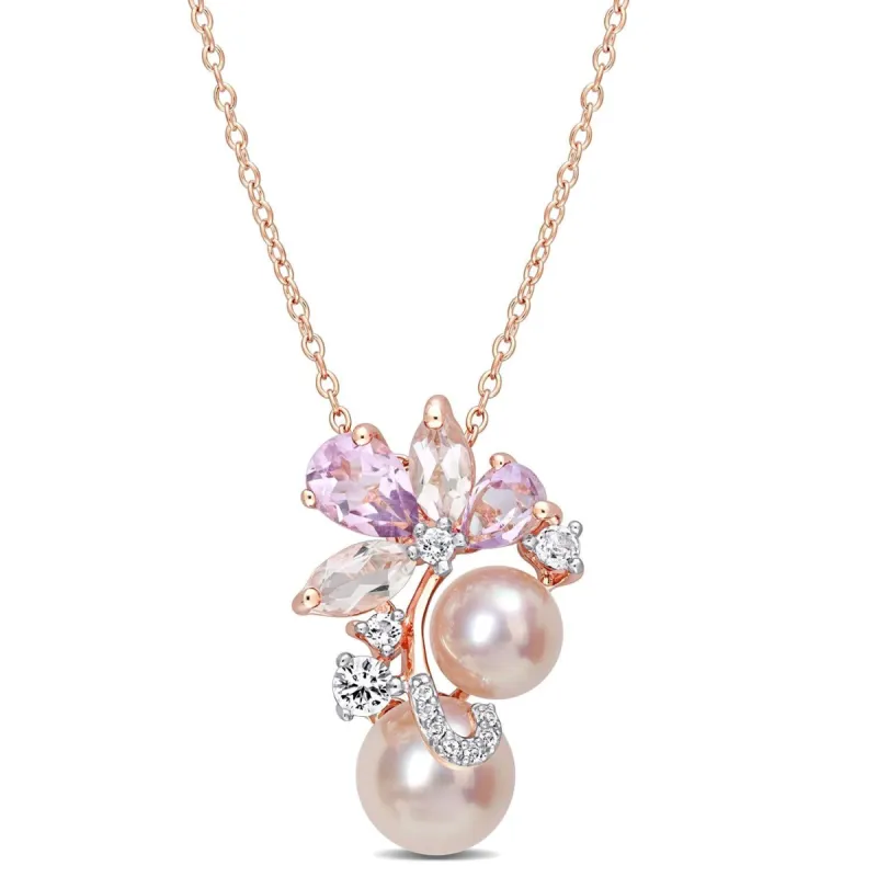 Pink Cultured Pearl Rose Quartz and Topaz Necklace sold by Lord & Taylor
