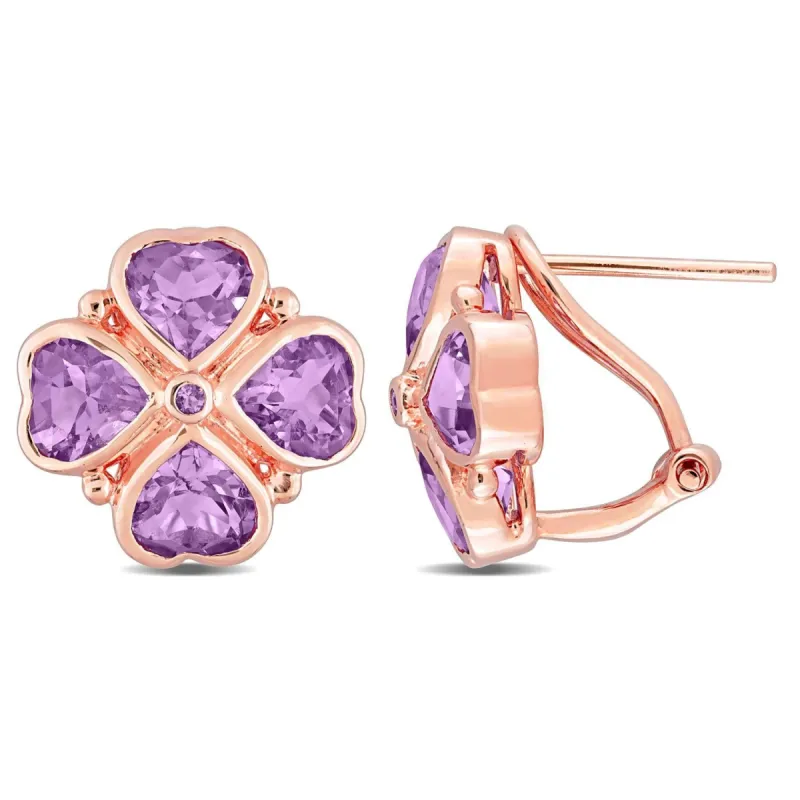 Rose Quartz Floral Clover Heart Earrings sold by Lord & Taylor