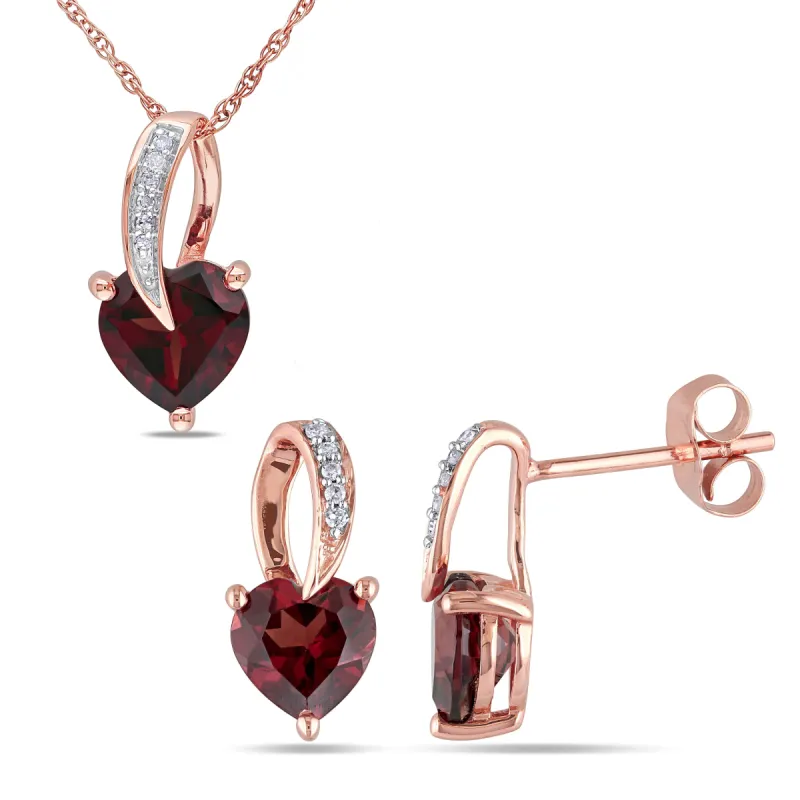 2-Piece Set Garnet and Diamond Heart Necklace and Earrings sold by Lord & Taylor