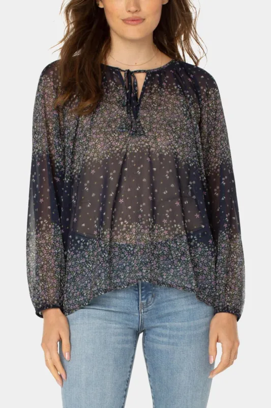 Long Sleeve Shirred Blouse With Neck Ties sold by Lord & Taylor