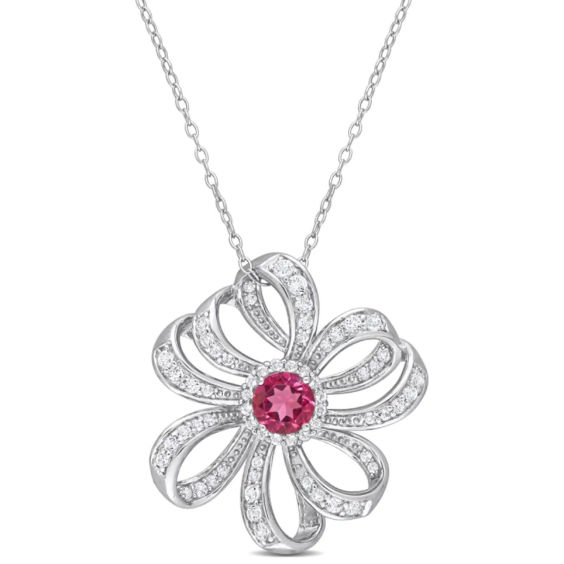Pink Topaz and White Topaz Flower Necklace sold by Lord & Taylor