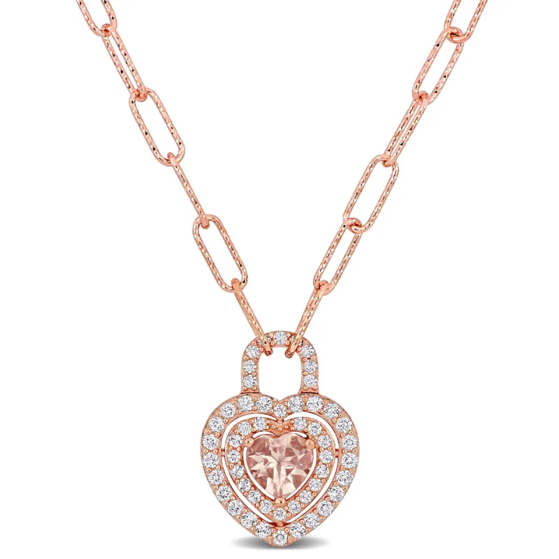 Morganite and White Topaz Halo Heart Necklace sold by Lord & Taylor