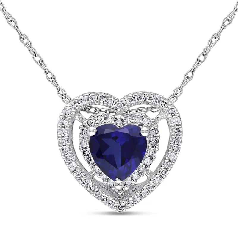 10k White Gold Created Blue Sapphire and Diamond Necklace sold by Lord & Taylor