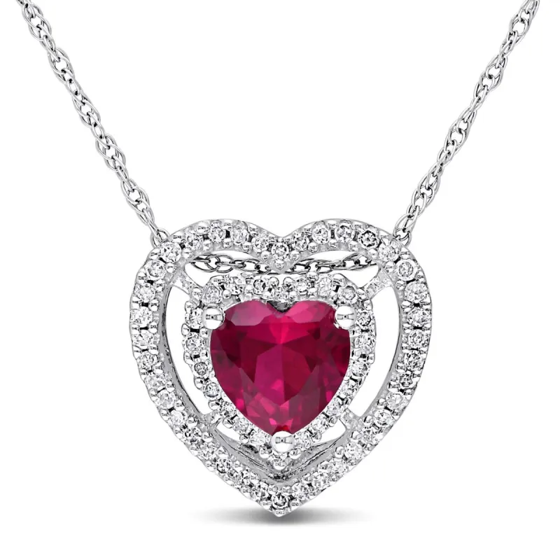10k White Gold Created Ruby and Diamond Necklace sold by Lord & Taylor