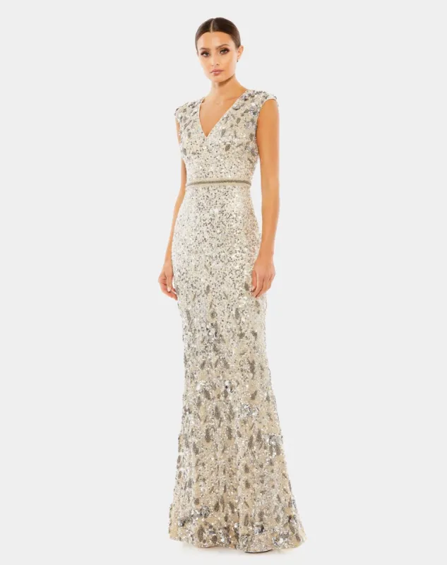 Embellished V Neck Cap Sleeve Gown sold by Lord & Taylor