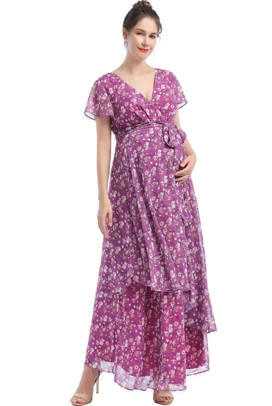 Jolene Maternity Faux Wrap Chiffon Maxi Dress sold by Lord & Taylor