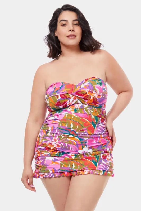 Plus Tropikaia Bandeau Side Shirring Ruffle Hem Swim Dress sold by Lord & Taylor