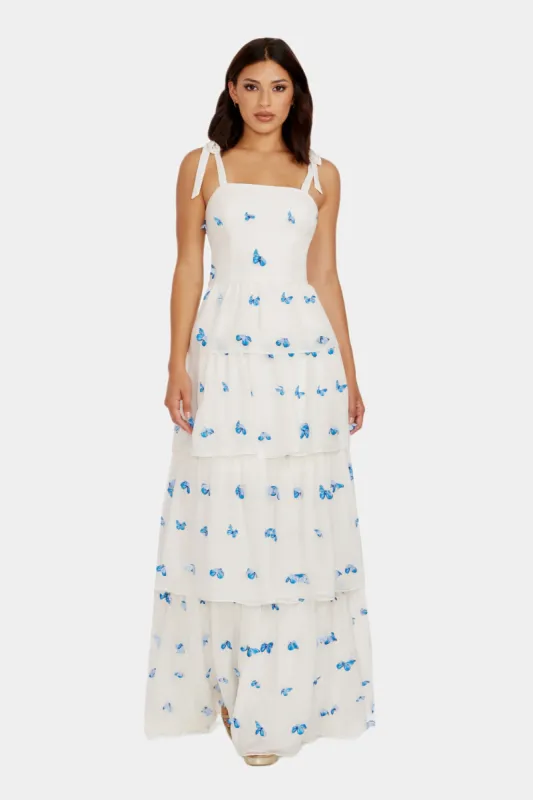 Monica Tie Strap Square Neck Tiered Gown sold by Lord & Taylor