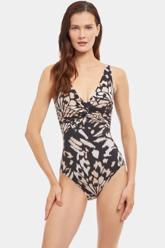Miss Butterfly V-Neck Twist Front One Piece sold by Lord & Taylor