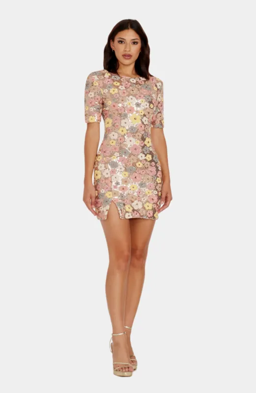 Maddox Short Sleeve Round Neck Front Side Slit Bodycon Mini Dress sold by Lord & Taylor