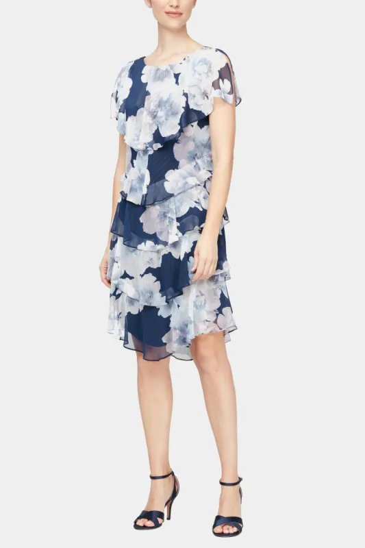 Short Printed Tiered Dress With Capelet Cold Shoulder Overlay Bodice sold by Lord & Taylor