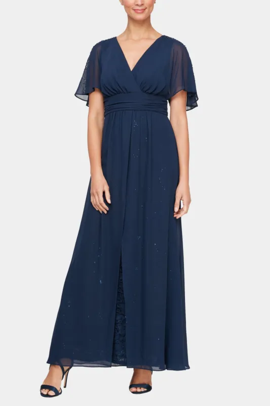 Long Walk Through Dress With Surplice Neckline And Embellished Illusion Sleeves sold by Lord & Taylor