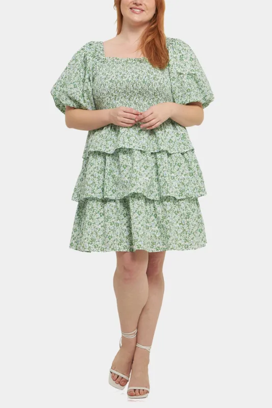 Crinkled Floral Linen Smocked Tiered Mini sold by Lord & Taylor