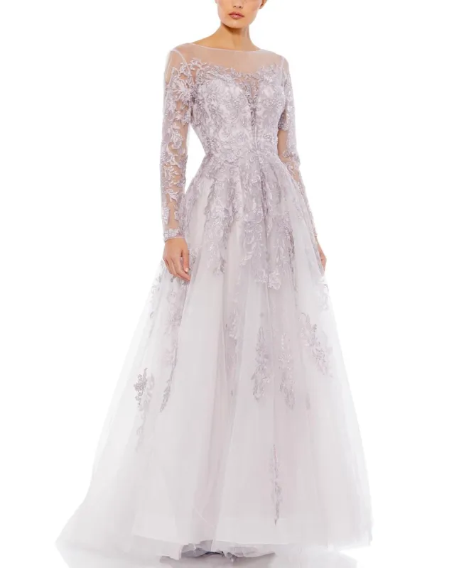 Long Sleeve Sweetheart Illusion Gown sold by Lord & Taylor