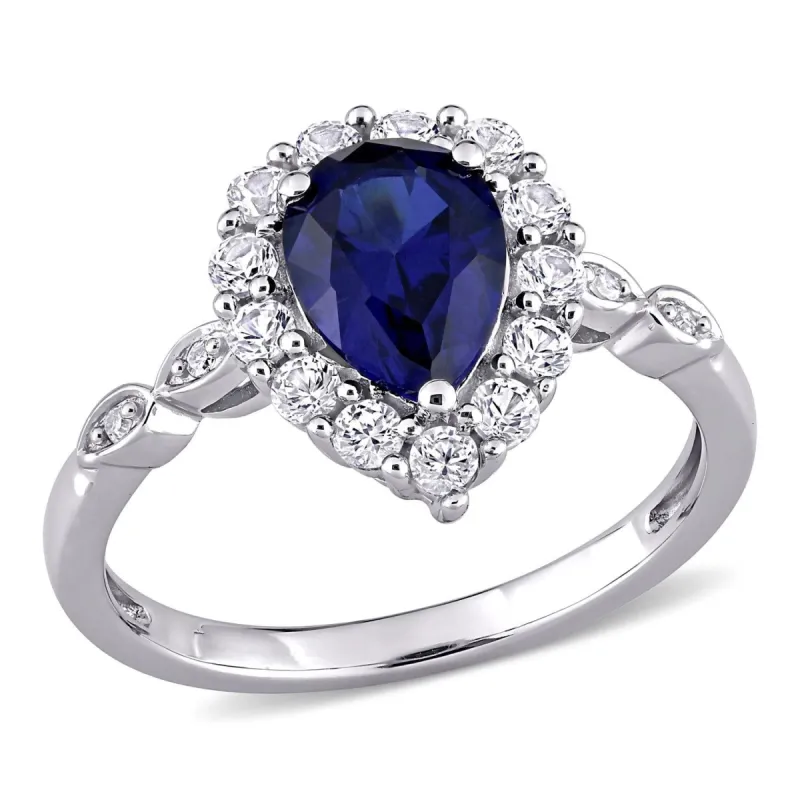 10k White Gold Created Blue Sapphire and Diamond Accent Ring sold by Lord & Taylor