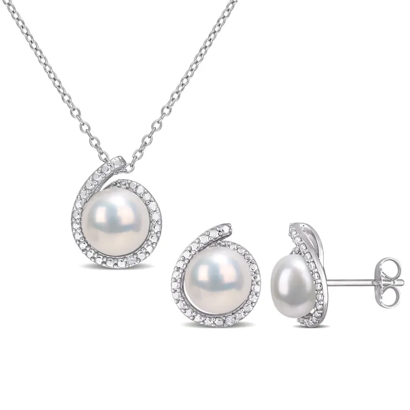 Cultured Freshwater Pearl and Diamond Earrings & Necklace Set sold by Lord & Taylor