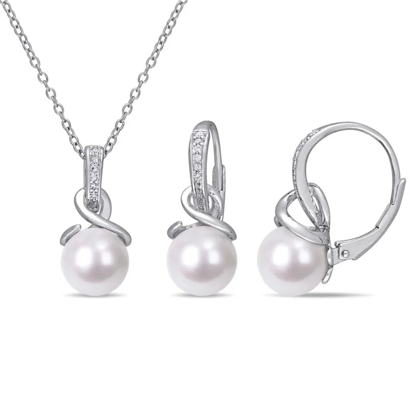 Cultured Freshwater Pearl and Diamond Drop Earrings & Necklace Set sold by Lord & Taylor