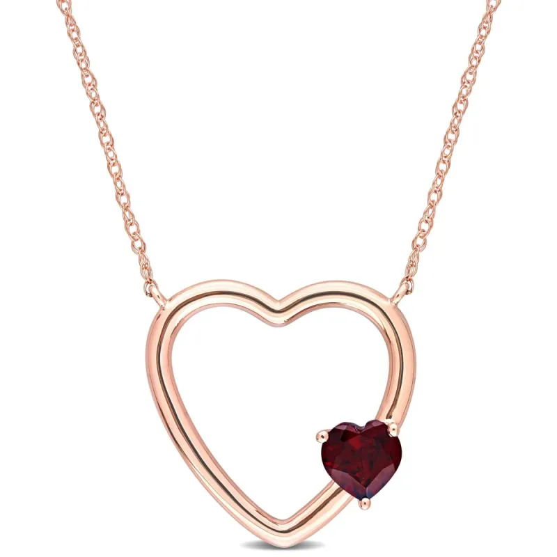 10k Rose Gold Garnet Open Heart Necklace sold by Lord & Taylor