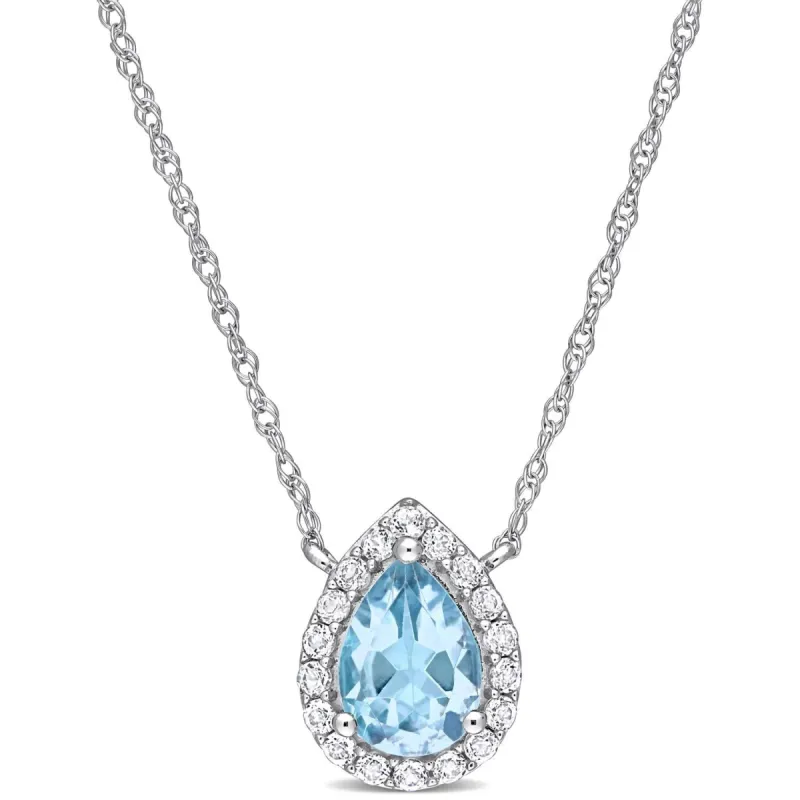 10k White Gold Blue Topaz & White Topaz Halo Necklace sold by Lord & Taylor