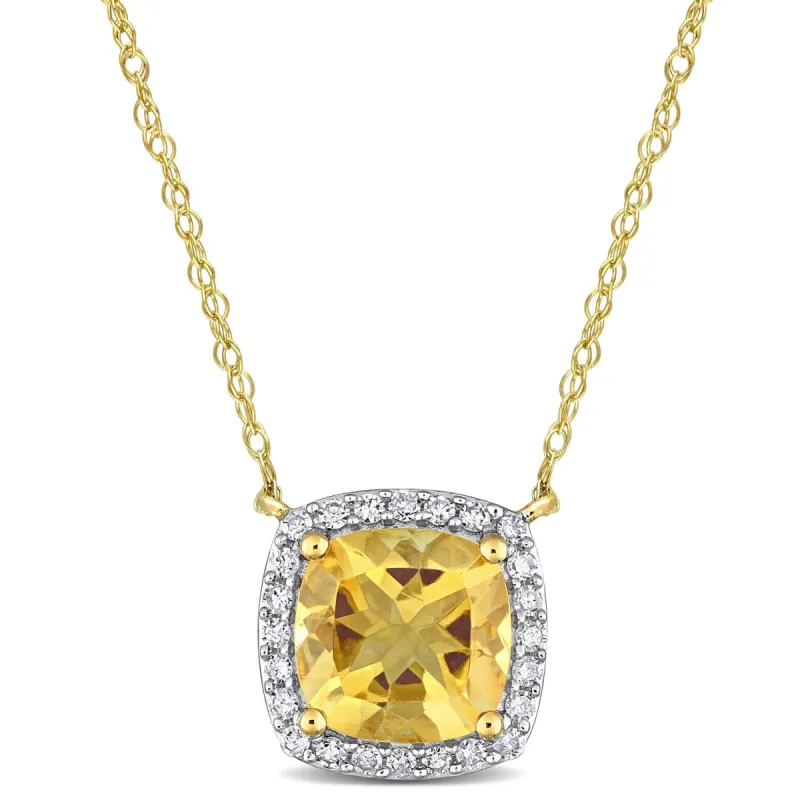 10k Yellow Gold Citrine & Diamond Halo Necklace sold by Lord & Taylor