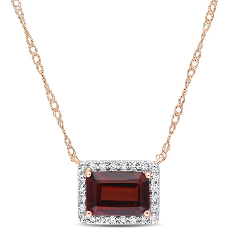 10k Rose Gold Octagon Garnet & Diamond Halo Necklace sold by Lord & Taylor