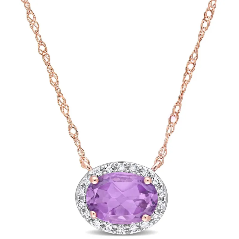 10k Rose Gold Amethyst & Diamond Halo Necklace sold by Lord & Taylor