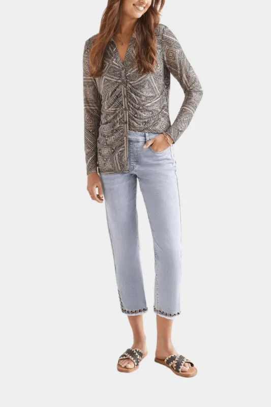 Audrey Pull-On Side Slit Embroidered Jeans sold by Lord & Taylor