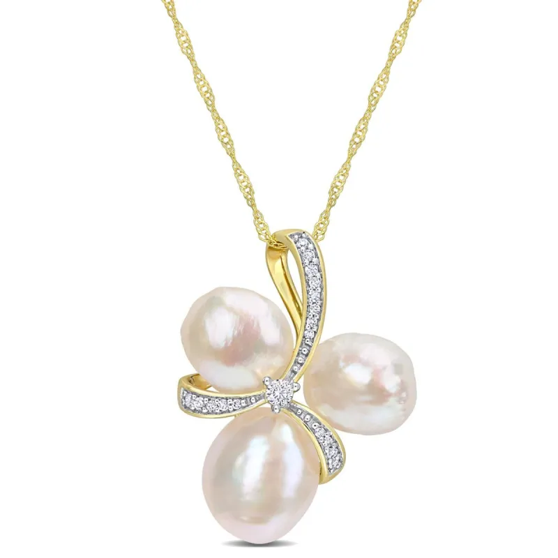 14k Yellow Gold Freshwater Cultured Pearl & Diamond Necklace sold by Lord & Taylor
