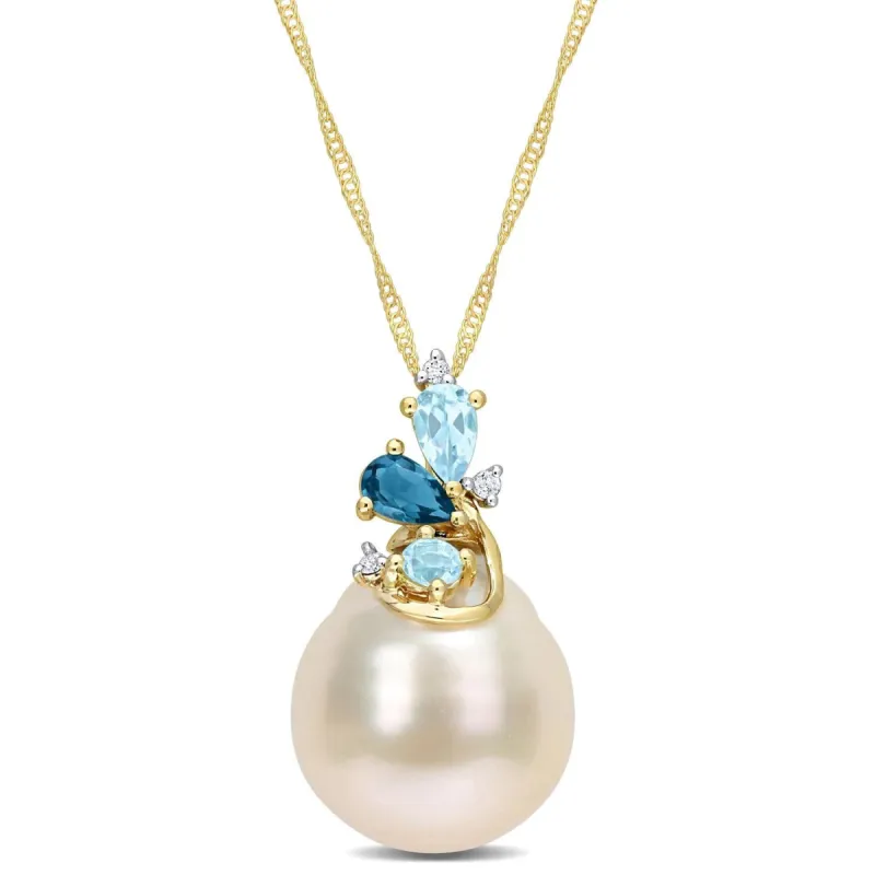 14k Yellow Gold Cultured Pearl Blue Topaz & Diamond Accent Necklace sold by Lord & Taylor