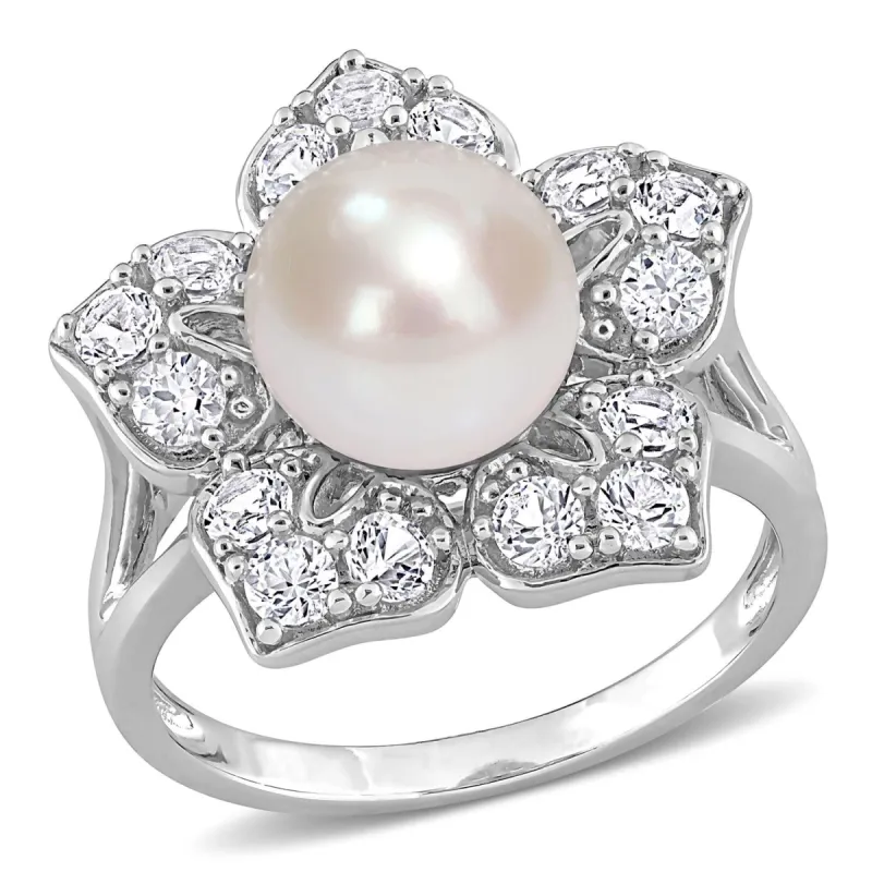 Freshwater Cultured Pearl and Lab-Created White Sapphire Ring sold by Lord & Taylor
