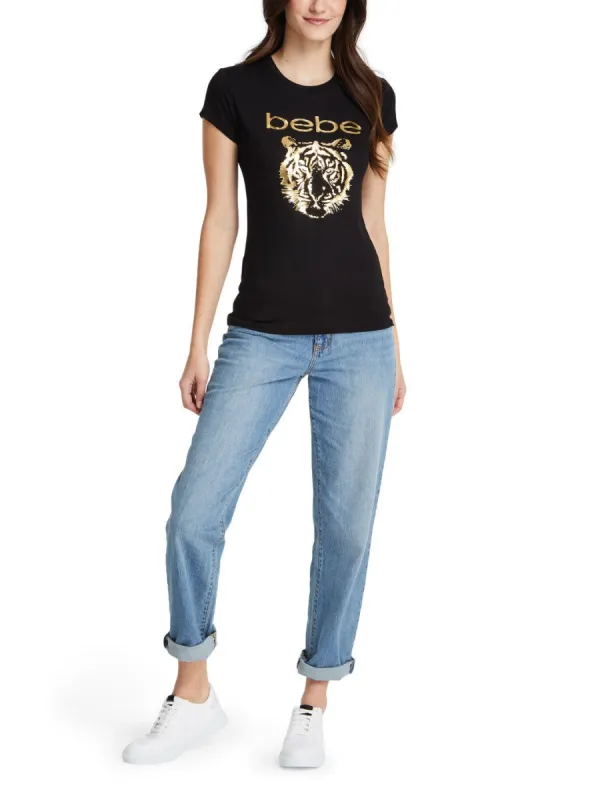 Bebe Gold Foil Tiger Graphic Tee sold by Lord & Taylor