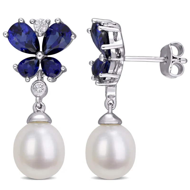 Cultured Freshwater Pearl and Lab-Created Sapphire Earrings sold by Lord & Taylor