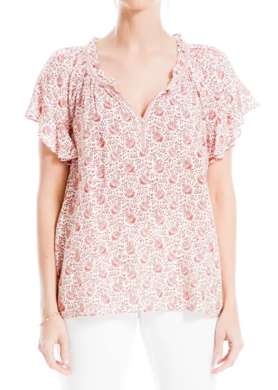 Rayon Split Neck Flutter Sleeve Top sold by Lord & Taylor