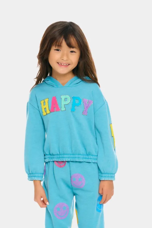 Girls Glitter Smiley Vintage Fleece Chenille Patch Hoodie sold by Lord & Taylor