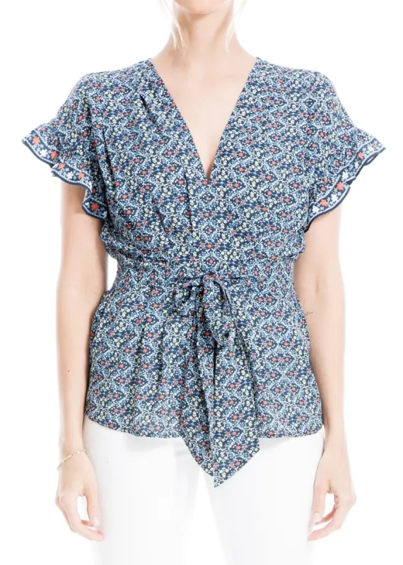 Crepe Tie Front Ruffle Sleeve Blouse sold by Lord & Taylor