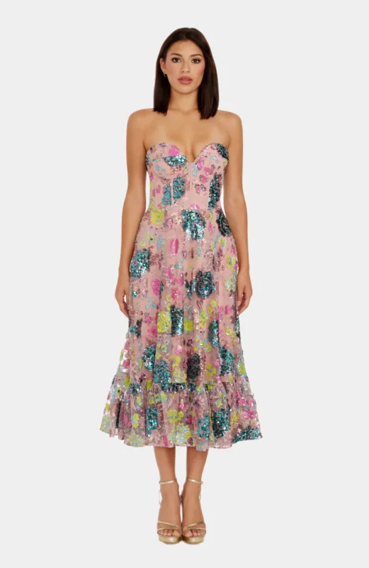 Carina Strapless Sweetheart Bustier Ruffle Hem Dress sold by Lord & Taylor