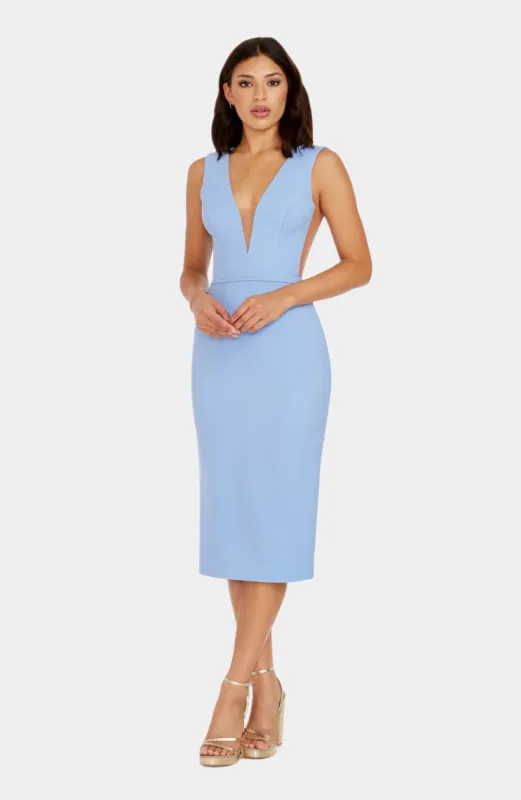 Ivana Sleeveless Deep V Neck Bodycon Midi Dress With Side Mesh Inserts sold by Lord & Taylor