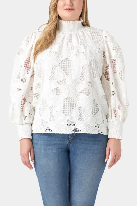 Embroidered Smocked Neck Cotton Top sold by Lord & Taylor