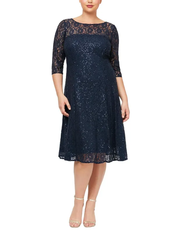 Three-Quarter Sleeve Sequin T-Length Dress sold by Lord & Taylor