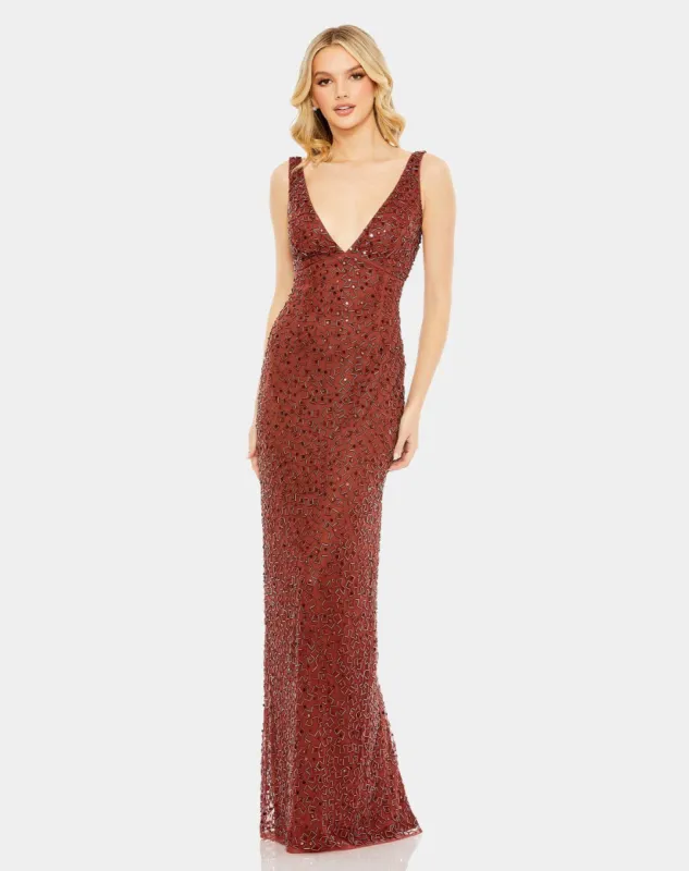 Sequined Sleeveless Back Slit Gown sold by Lord & Taylor