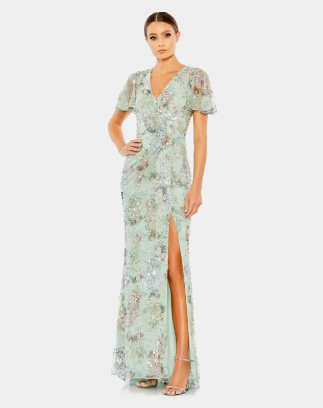 Embellished Butterfly Sleeve Faux Wrap Gown sold by Lord & Taylor