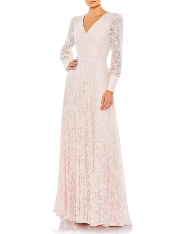Beaded Lace Long Sleeve Wrap Over Gown sold by Lord & Taylor